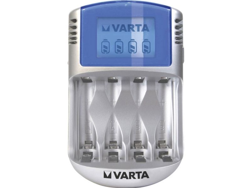 Varta Lcd Charger - 2-4 T Batterioplader - (For 4Xaa/Aaa) + Ac-Strømadapter + Bilstrømsadapter - 4 X Batterier Lader Op - 1400 Ma