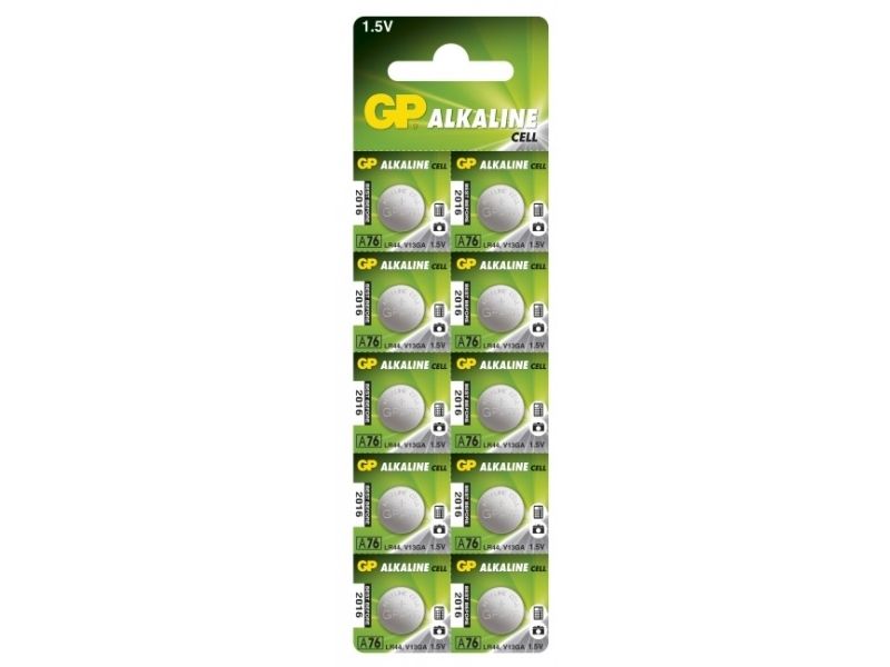 10 stk GP A76 / LR44 / LR1154 / AG13 Alkaline batteri