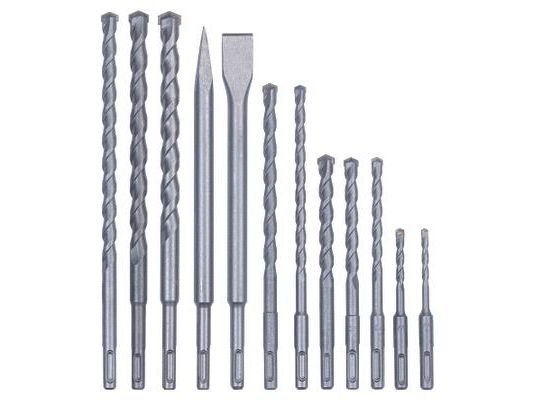 Einhell 49240295, Borrhammare, Borrsats, SDS Plus, Gr&aring;, 10 styck, Flatmejsel, Spetsig mejselbits