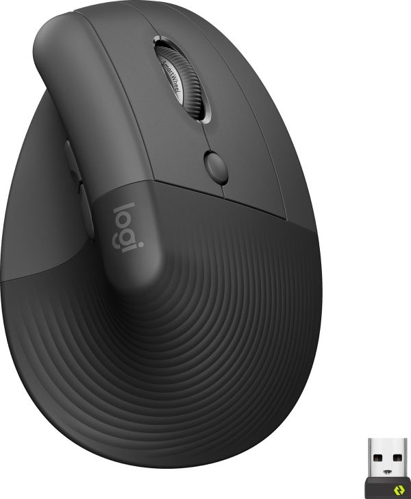 Logitech Lift For Business - Lodret Mus - Ergonomisk - 6 Knapper - Trådløs - Bluetooth, 2.4 Ghz - Logitech Logi Bolt Usb-Modtager - Grafit