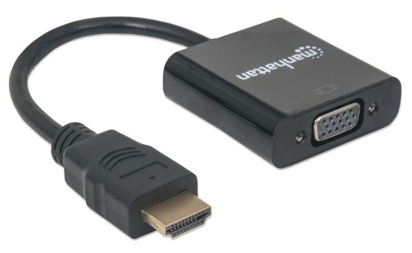 Manhattan Hdmi Auf Vga-Konverter, Hdmi-Stecker Auf Vga-Buchse, Optionaler Usb Micro-B-Stromport, Schwarz, Polybag-Verpackung, 0,3 M, Hdmi Typ A (Stan