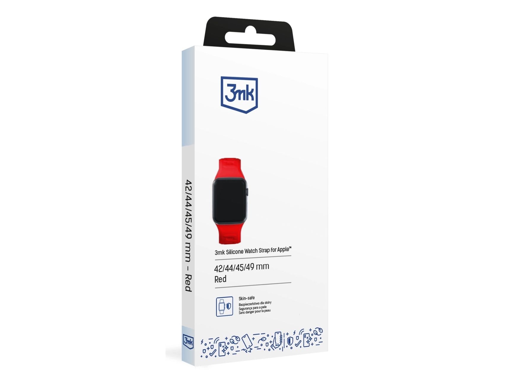 3Mk 5903108565837, Watch Strap, Apple, Watch Serie 1/2/3/4/5/6/7/8/9/Se/Ultra, Silicone, Stainless Steel, Red, 42/44/45/49 Mm