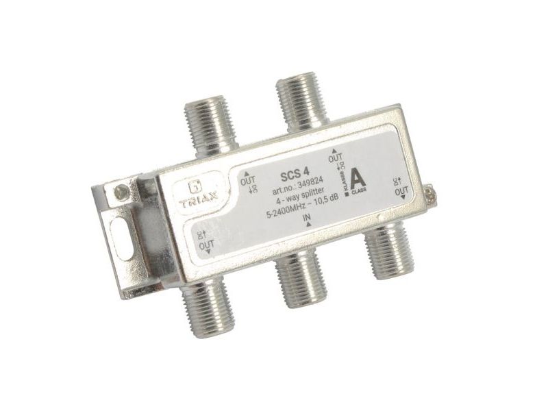 Triax Scs 4, Kabelfordeler, 75 Ohm (O), 5 - 2400 Mhz, Sølv, Hvid, Hunstik/Hunstik, 11,5 Db