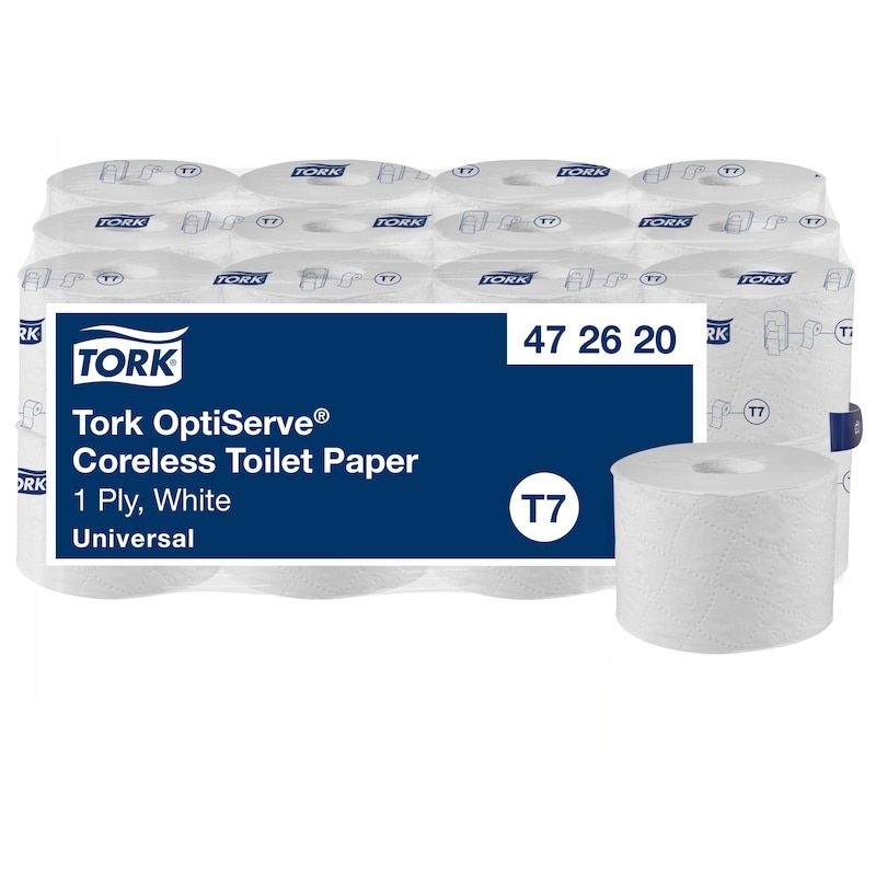 Toiletpapir Tork T7 OptiServe® 1-lags, hvid, uden hylse - (24 ruller pr. karton)