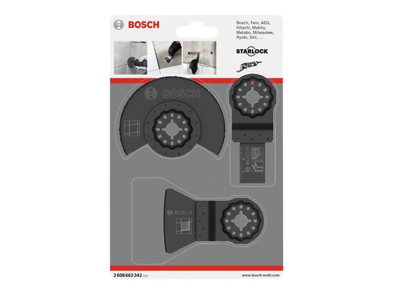Bosch Basic - Multiværktøjs Tilbehørssæt - For Træ, Flise, Fliseklæbemiddel, Morter, Kobberrør, Ikke-Hærdet Metal - 3 Stykker - Starlock