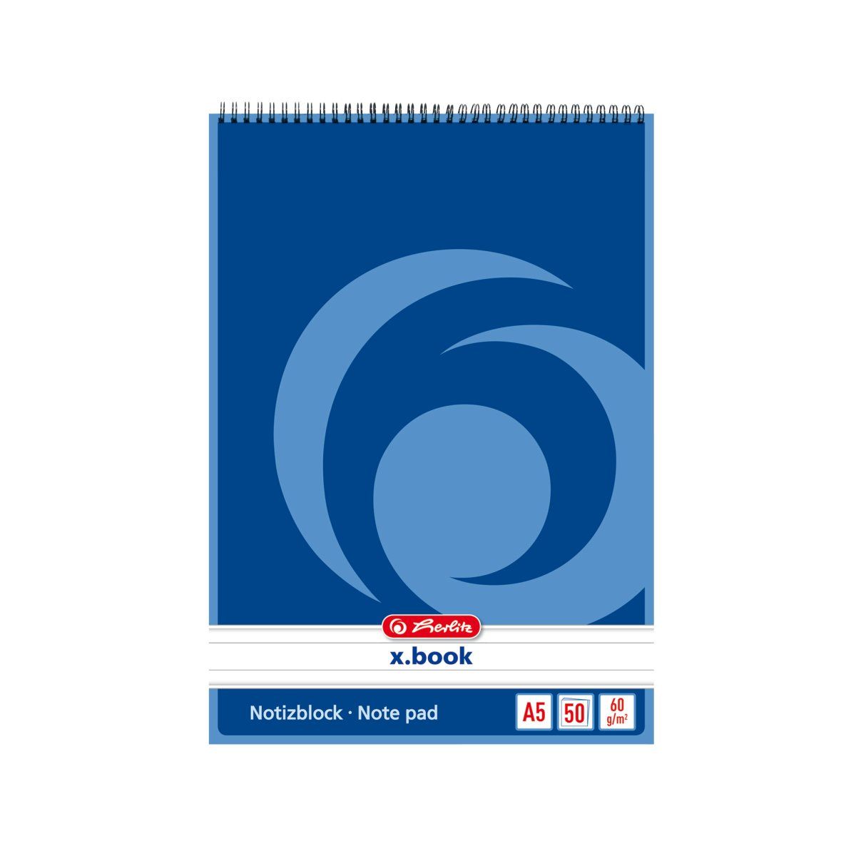 Spiralblok, Herlitz spiral pad, A5, 50 ark, linjeret, blå