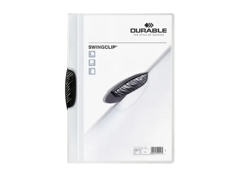 Produktfoto för Durable Klämmapp Swingclip 2260, A4, 30 ark, polypropylen, transparent med vit klämma