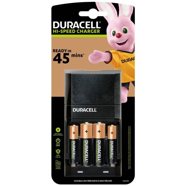 Duracell Cef27 - 0,75 T Batterioplader - (For 4Xaa/Aaa) 2 X Aa Type - Nimh - 1300 Mah - Med 2 X Aaa Nimh 750 Mah Genopladelige Batterier
