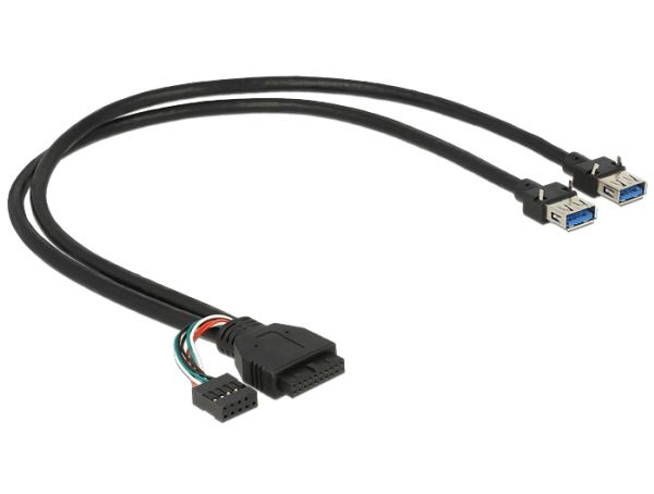 Delock - Usb-Kabel - Usb Type A (Hun) Til 19 Pin Usb 3.0 Samlekasse, 9 Pin Usb 2.0 Samlekasse (Hun) - Usb 3.0 - 45 Cm - Sort