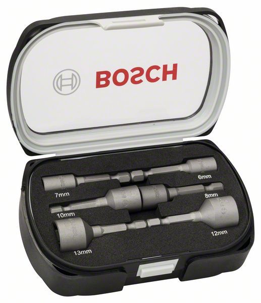 Bosch - Hylssats - 6 delar - 6 mm, 7 mm, 8 mm, 10 mm, 12 mm, 13 mm - längd: 50 mm | Elverktyg - Tillbehör - Bitar & Borrset | GameStuff