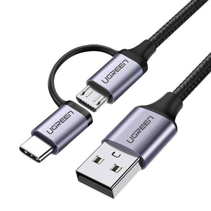 Usb 2-In-1 Ugreen Typ-C / Micro Usb Kabel, Qc 3.0, 1M (Schwarz)