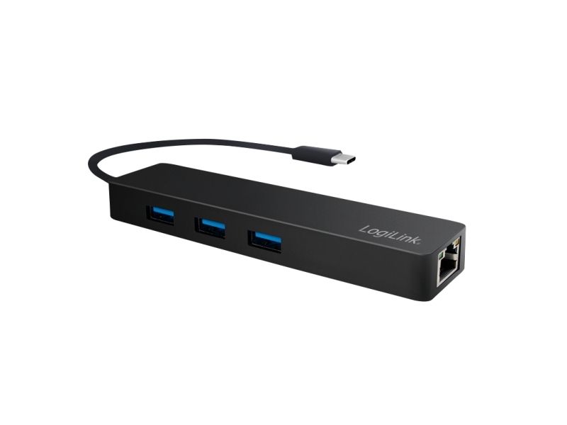 LogiLink UA0313, USB 3.2 Gen 1 (3.1 Gen 1) Type-C, Sort, RJ-45, USB 3.2 Gen 1 (3.1 Gen 1) Type-A, 319 mm, 29 mm, 15 mm