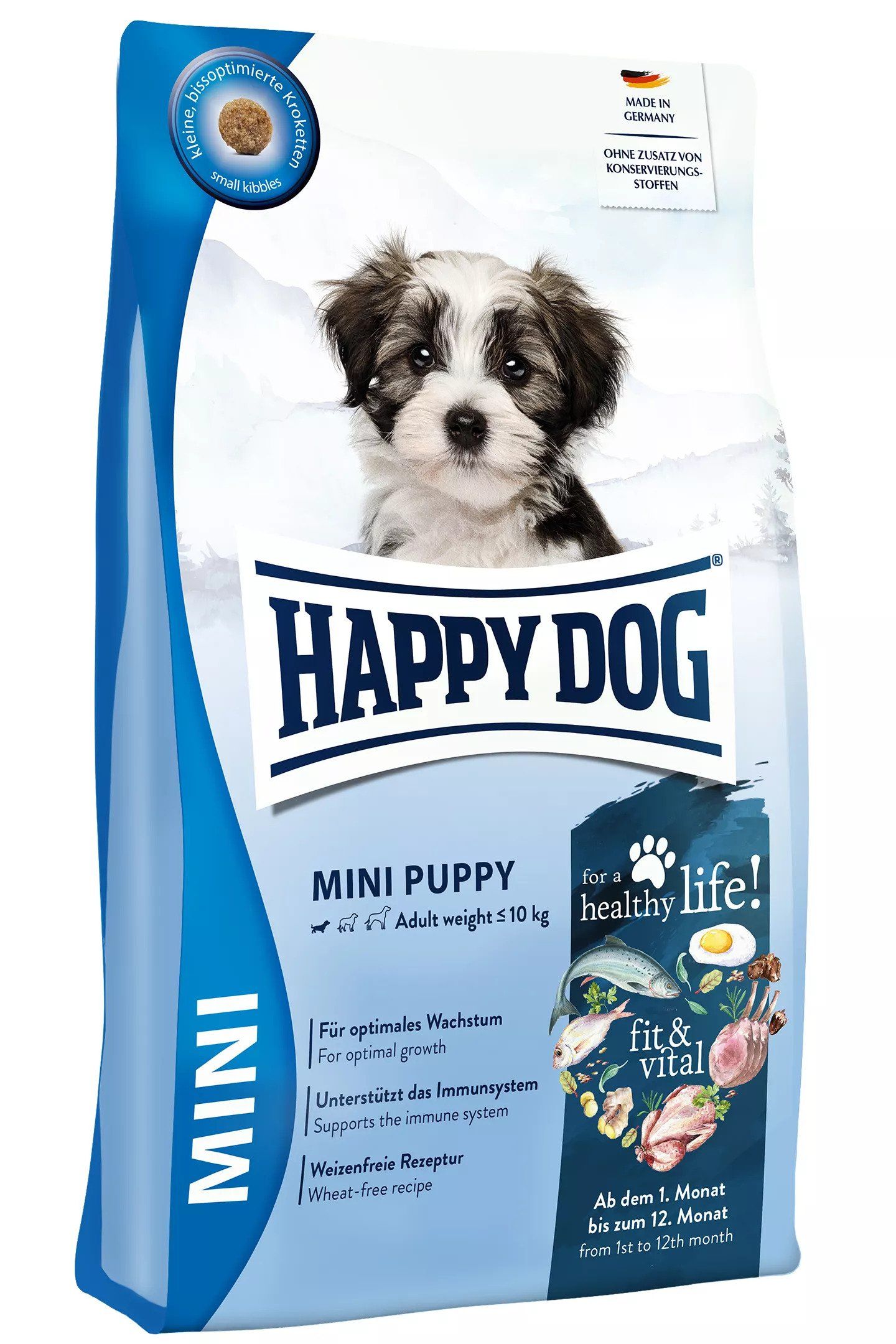 Happy Dog Fit&Vital Mini Puppy, Welpe, Klein (5-10 Kg), Rind, Fisch, Lamm, Geflügel, 10 Kg