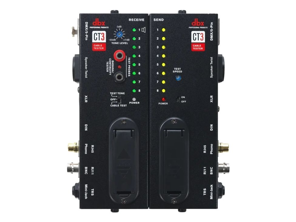 dbx CT-3, UTP/STP-kabeltester, 3?5 mm, RCA, RJ-45, Sort, 9 V, 89 mm, 140 mm