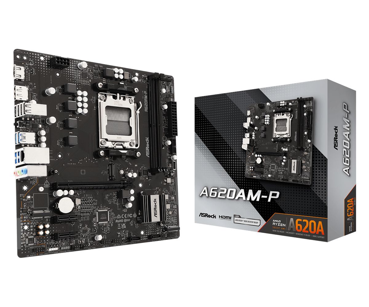 Asrock A620am-P, Amd, Sokkel Am5, Amd Ryzen 9000 Series, Amd Ryzen 8000 Series, Amd Ryzen 7000 Series, Ddr5-Sdram, 128 Gb, Dimm