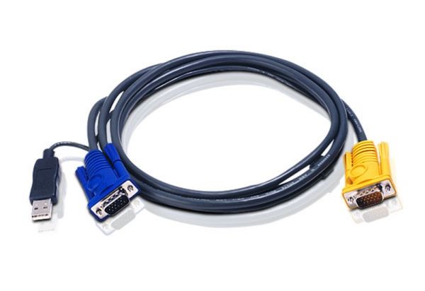Aten Usb-Kvm-Kabel Mit 3-In-1-Sphd Und Integriertem Ps/2-Zu-Usb-Wandler, 3 M, 3 M, Vga, Schwarz, Hdb-15 + Usb A, Sphd-15, Männlich