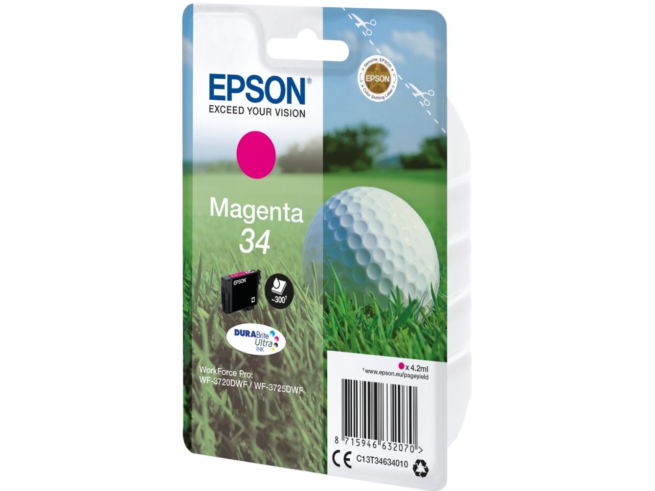 Epson 34 - 4.2 Ml - Cyan - Original - Blækpatron - For Workforce Pro Wf-3720, Wf-3720Dwf, Wf-3725Dwf