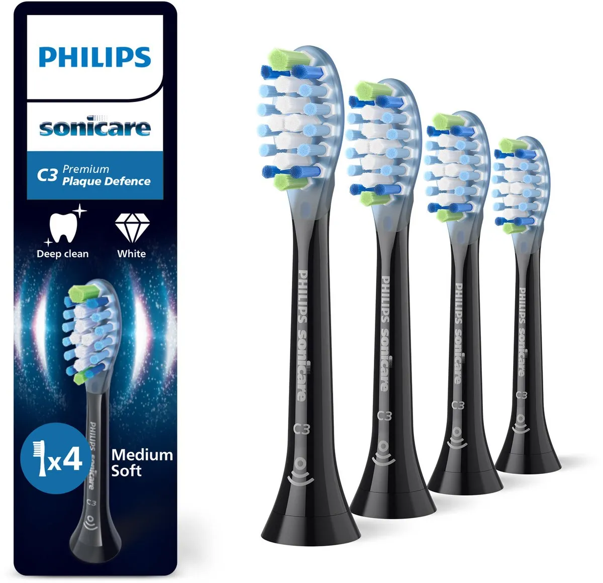 Philips Sonicare C3 Premium Plaque Defence HX9044/88 - 4 stk. børstehoveder, sort