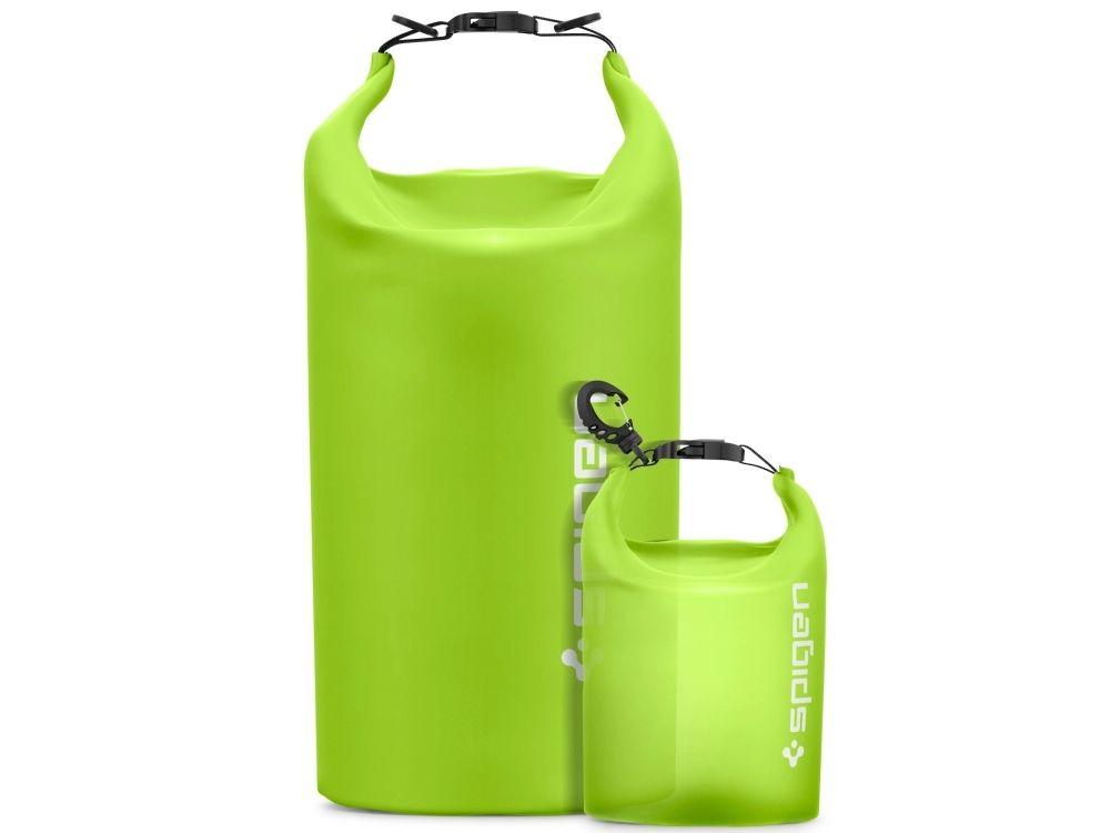 Spigen AquaShield WaterProof Dry Bag + A630, Camping, Strandaktivitet, Camping, Canoeing, Kayaking, Vattensportaktivitet, Universal, Grön, Termoplastisk polyuretan (TPU), Klickspänne, IPX6