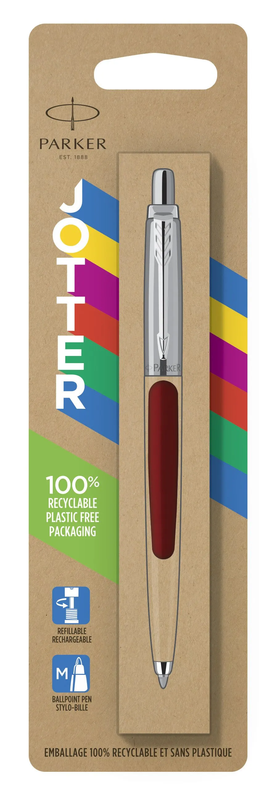 Parker Jotter Originals-kuglepen, rød lakering, medium spids, blå blæk, boblepakke