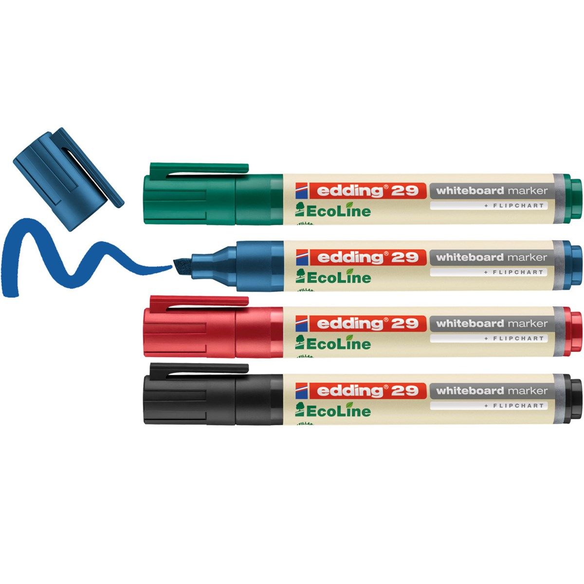 Whiteboardmarker edding 29 EcoLine ass. 1-5mm skrå spids - med 4 stk.