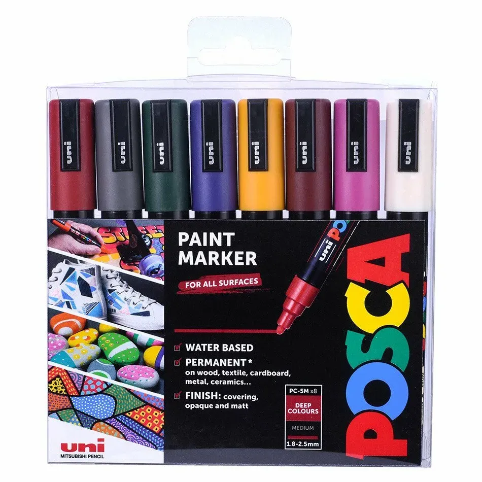 POSCA marker sæt PC-5M, 8 ass. DEEP colors | Skrivredskap - Märkpennor - Permanent Marker | GameStuff