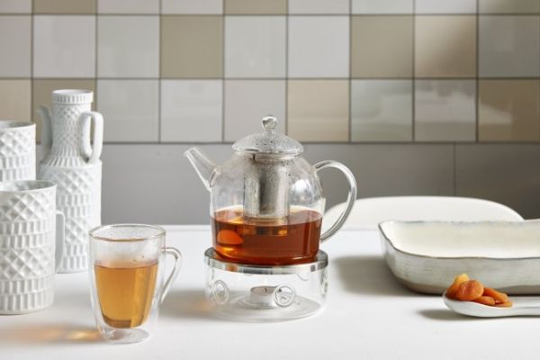 Bredemeijer Teekanne Minuet Santhee 1,2L Glas Mit Edelstahlfilter, Einzelne Teekanne, 1200 Ml, Transparent, Glas, Teefilter, Edelstahl