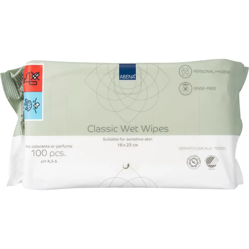 Vådserviet, ABENA, Z-fold, 18x23cm, hvid, Renrumsproduceret, 100stk, uden farve og parfume, med folielåg, engangs - (12 pakker x 100 stk./karton)