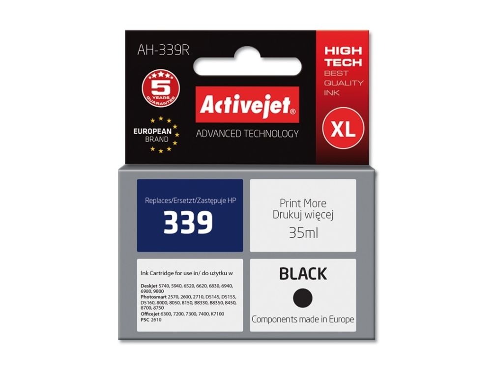 Activejet Ah-339R Tintenpatrone (Ersatz Für Hp 339 C8767ee Prämie 35 Ml Schwarz), Hohe (Xl-) Ausbeute, Tinte Auf Pigmentbasis, 35 Ml, 1 Stück(E)