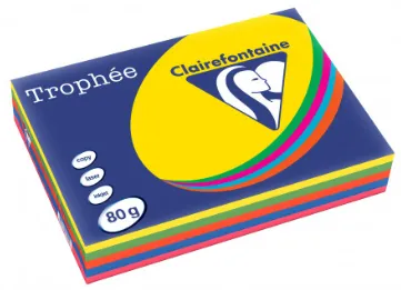 Färgat papper, Clairefontaine Trophée, A3, 80 g, ass. färger, förpackning med 500 st