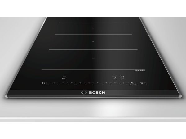 Bosch Serie | 6 PXX375FB1E - Induktions kogeplade - 2 plader - Niche - bredde: 27 cm - dybde: 49 cm - med rustfrit stål-sidepynt, - med facetteret frontkant - sort