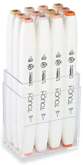 Touch Brush Marker 12 Stk. Hudfarver Pensel Medium Kantet Spids Perfekt Til Cozy Coloring
