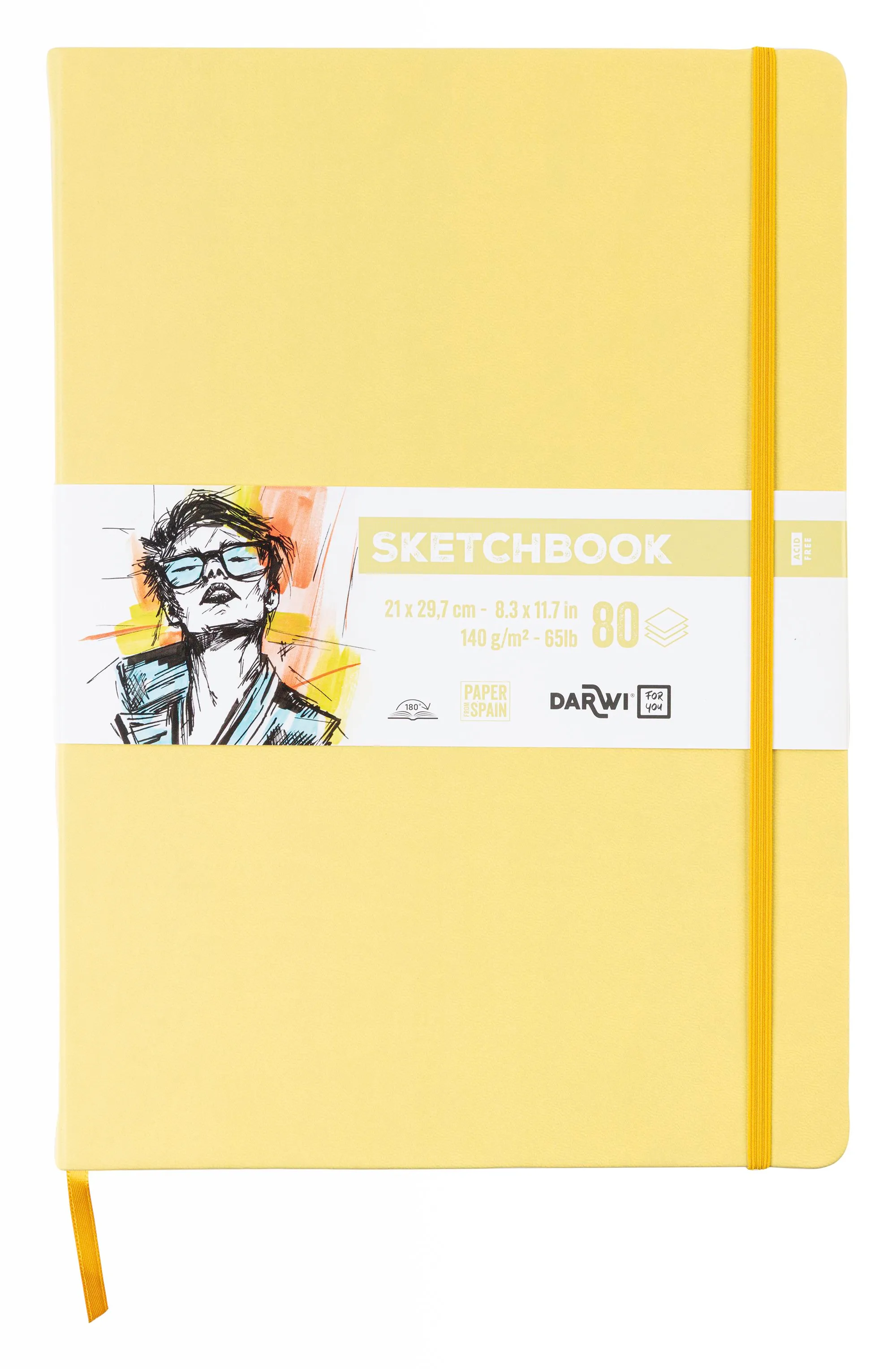 Darwi luonnoslehtiö, pehmeä keltainen kansi A (21x29,7cm) 80 arkkia valkoista, 140grammaista luonnospaperia, keinonahkainen kansi, joustava sulkeminen ja kirjanmerkki (käsintehty Marokossa, paperi Espanjasta).