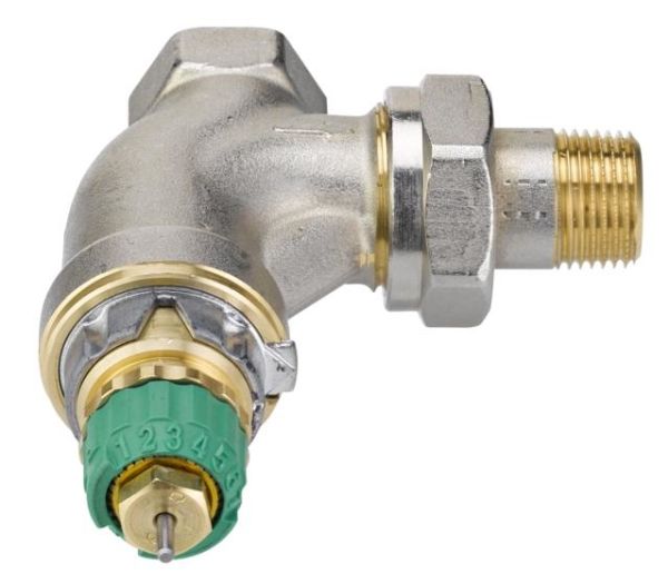 Danfoss RA-DV radiatorventil 3/8''. Vinkelløbende med indbygget trykregulator til 2-strengsanlæg, 013G7711