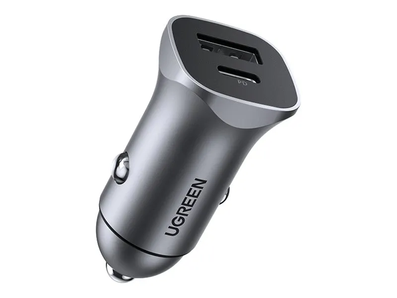 Ugreen - Bilstrømsadapter - 18 Watt - 3 A - PD 3.0, QC 4.0 - 2 output-stikforbindelser (USB, 24 pin USB-C)