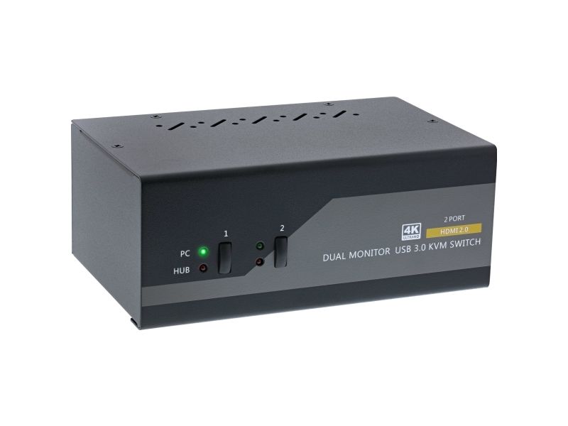 Inline Kvm Desktop Switch, 2-Fach, Dual Monitor, Hdmi, 4K, Usb 3.0, Audio, 3840 X 2160 Pixel, 4K Ultra Hd, Schwarz, Grau