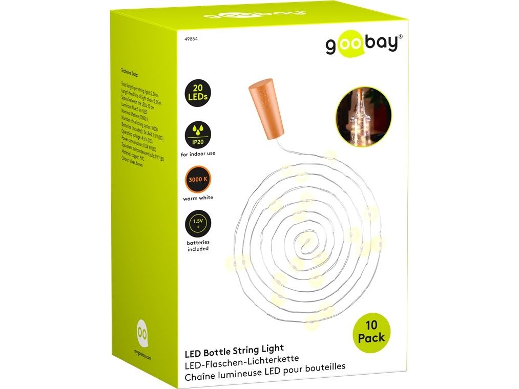 Goobay 10 x 20 LED flaske fe lys Atmosfærisk belysning dekoration til glasflasker