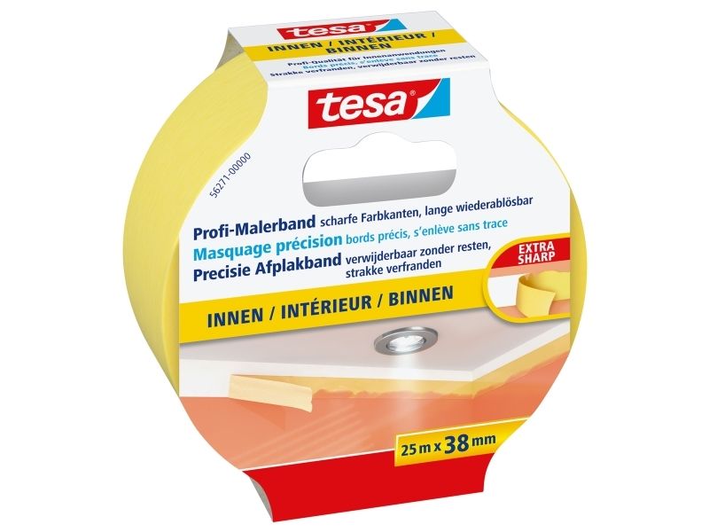Tesa 56271, Maler-Abdeckband, Papier, Gelb, Weich, Acrylfarbe, Alkydfarbe, Latexfarbe, 150 Tag(E)