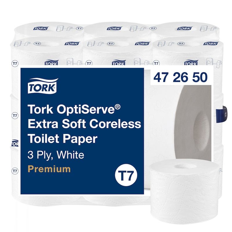 Toiletpapir Tork T7 Premium OptiServe® 3-lags, hvid, nyfiber - (18 ruller pr. karton)