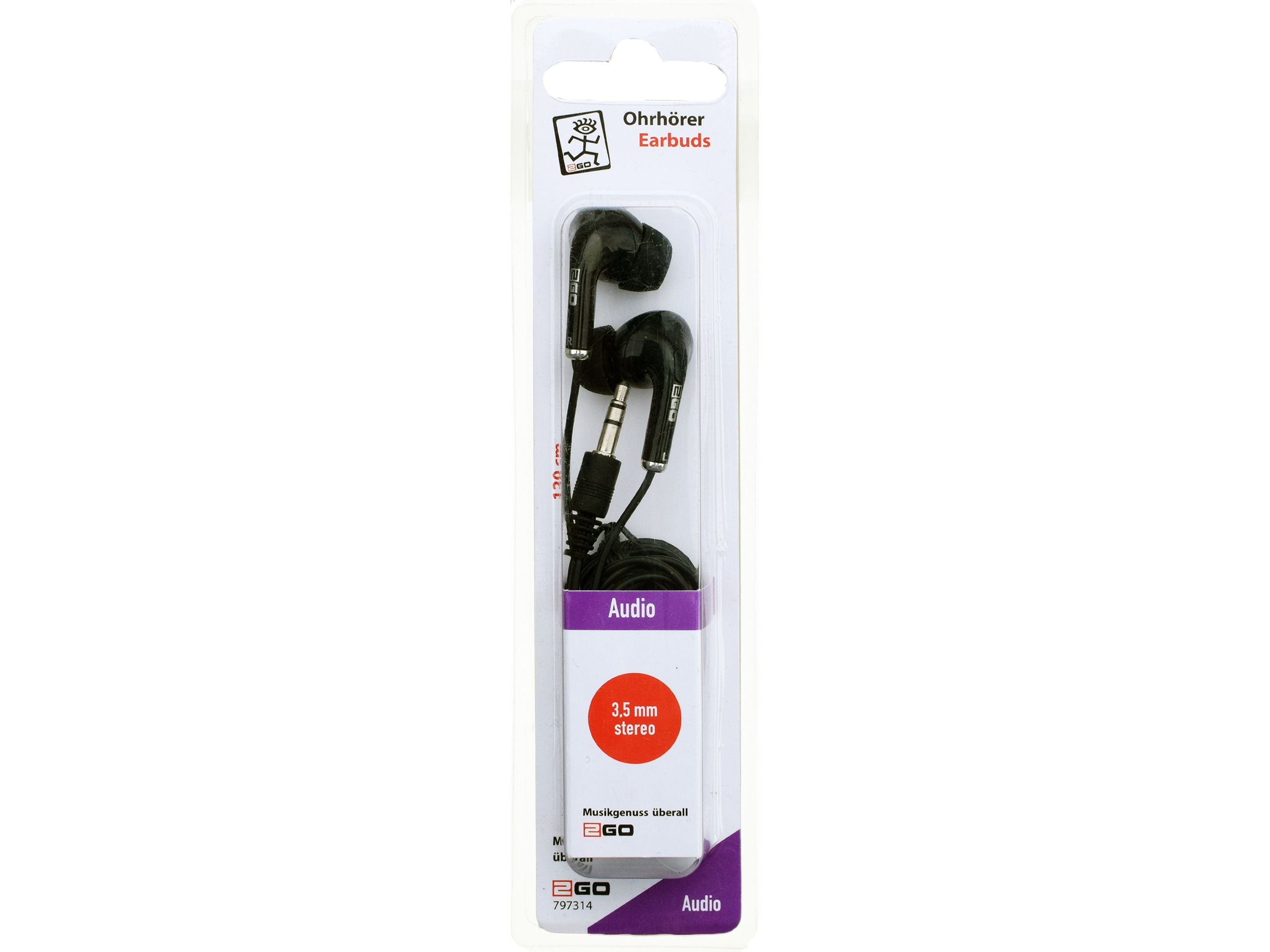 2Go 797314, Ledningsført, Opkald/Musik, Hovedtelefoner, Sort