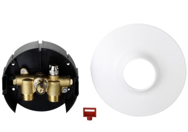 Danfoss FHV-A Vægindbygningsventil til gulvvarmeregulering og RA rumtermostat (bestilles seperat), til- og afgang via ¾" nipler for klemringskoblingssæt, hvid