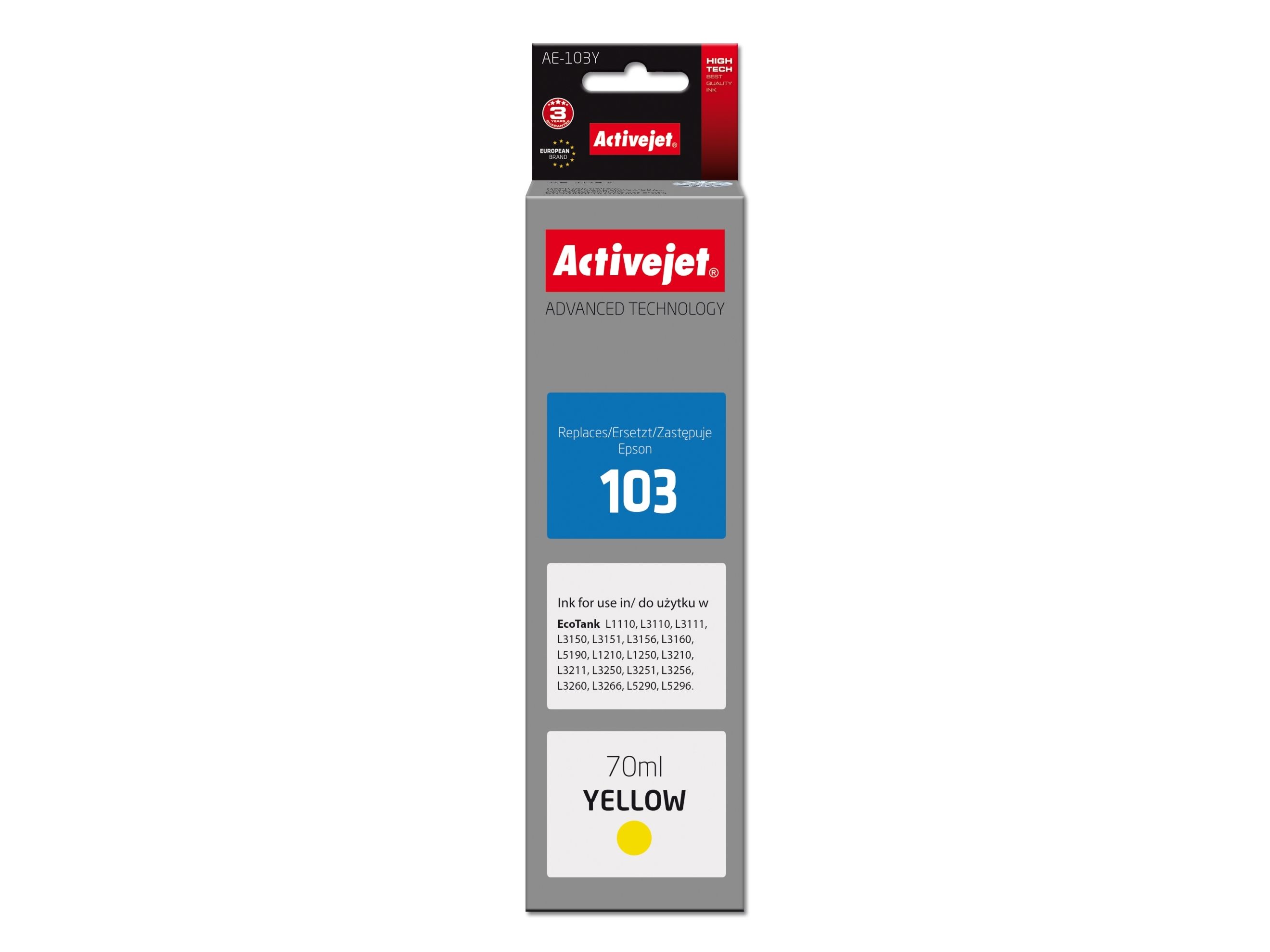 Activejet Ae-103Y Tinte (Ersatztinte Epson 103 C13t00s44a Supreme 70 Ml Gelb), Hohe (Xl-) Ausbeute, Gelb, Tinte Auf Farbstoffbasis, 70 Ml, 1 Stück(E)