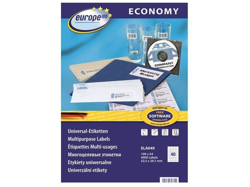 Avery Zweckform universel etiket Economy Europe100 ELA049 52,5 x 29,7 mm, 4000 etiketter
