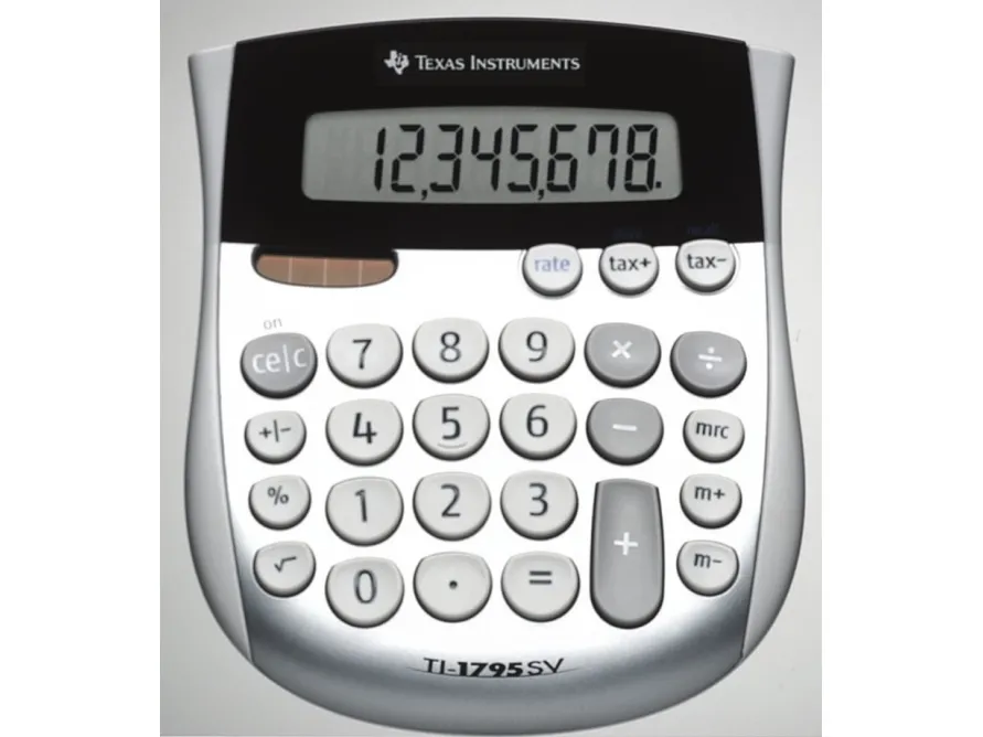 Texas Instruments TI-1795 SV 8-siffrig miniräknare - solpanel, batteri, bordsmodell | Kontorsmaskiner - Räknare - Skrivbordsräknare | GameStuff