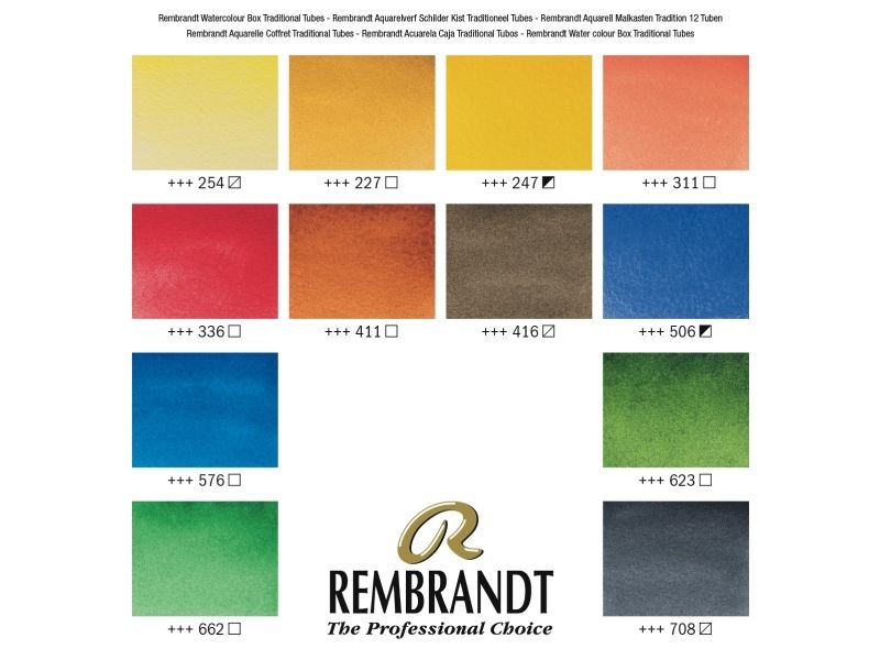 Rembrandt Watercolour Wooden Box Set Traditional | 12 X Tubes + Accessories