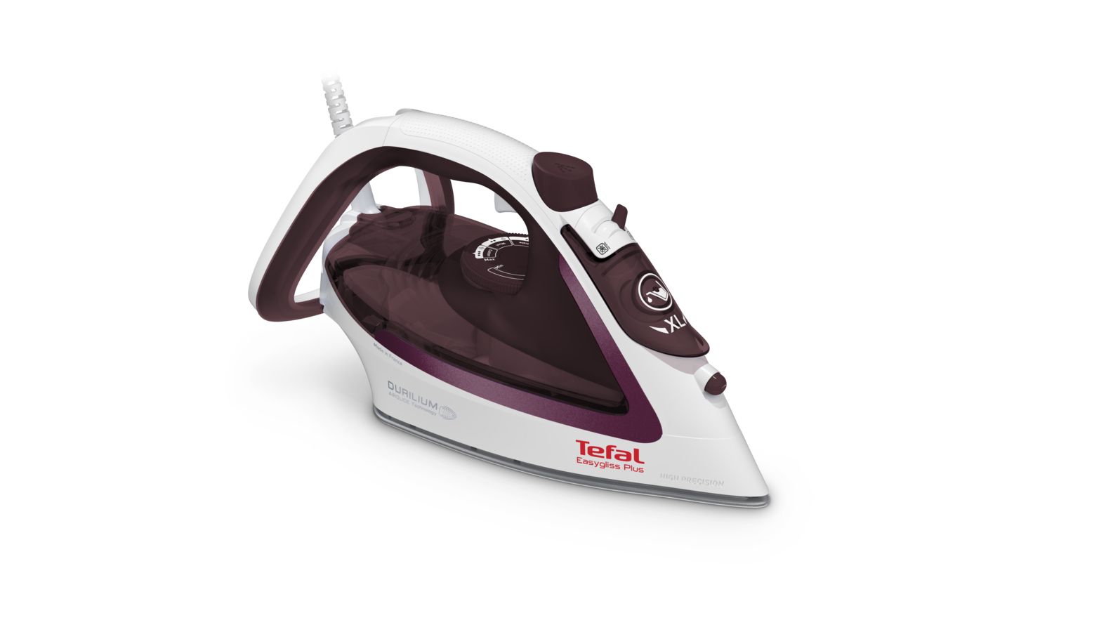 Tefal Easygliss Plus Fv5714, Trocken- & Dampfbügeleisen, Durilium Bügelsohle, 2 M, 190 G/Min, Bordeaux, Weiß, 45 G/Min
