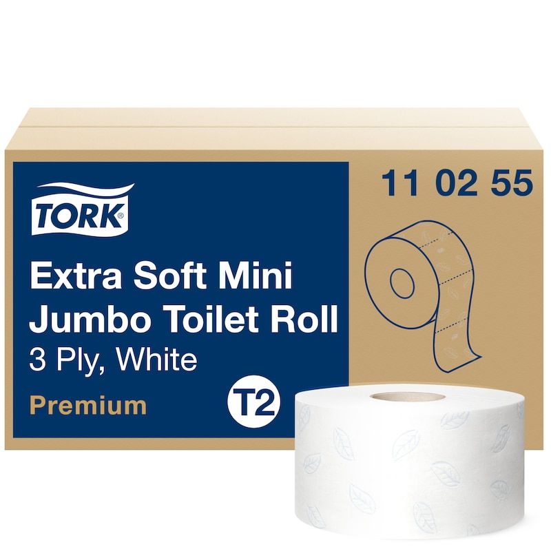 Tork 110255 Premium extra soft mini jumbo toiletpapir 3 lag 12 ruller T2 120 meter | Toiletpapir | Jumbo toiletpapir | Toiletpapir