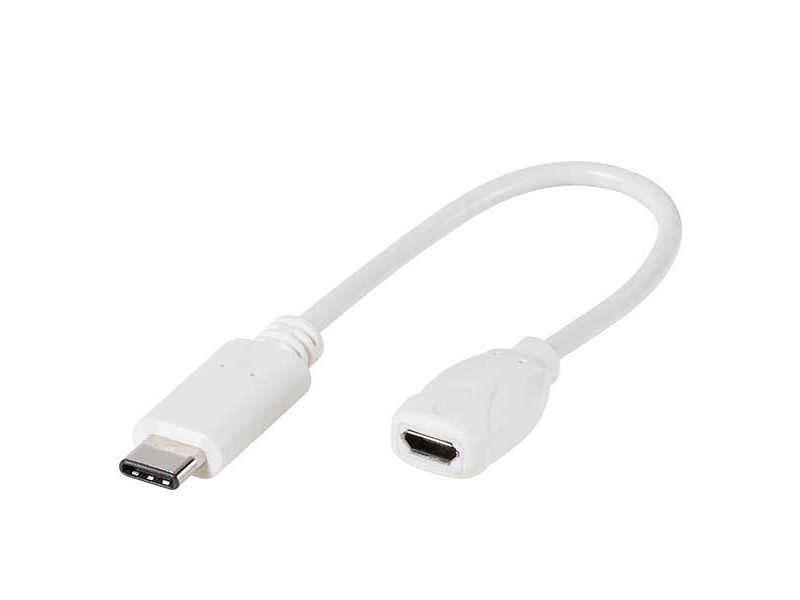 Vivanco 0.1m, 0,1 m, USB C, Micro-USB B, USB 2.0, Hanstik/Hunstik, Hvid