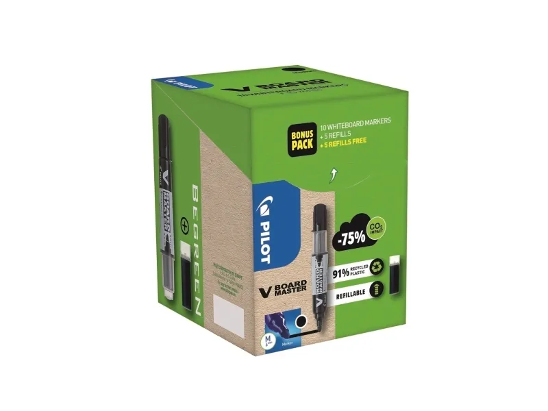 Whiteboardmarker, Pilot BeGreen, genopfyldelig, rund, sort, pakke a 10 stk