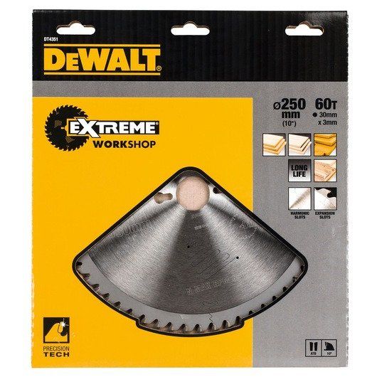 DeWALT DT4351-QZ Extreme Cirkelsågklinga för Trä - 250 mm - 60T | Elverktyg - Sågblad - Cirkelsågsklinga | GameStuff